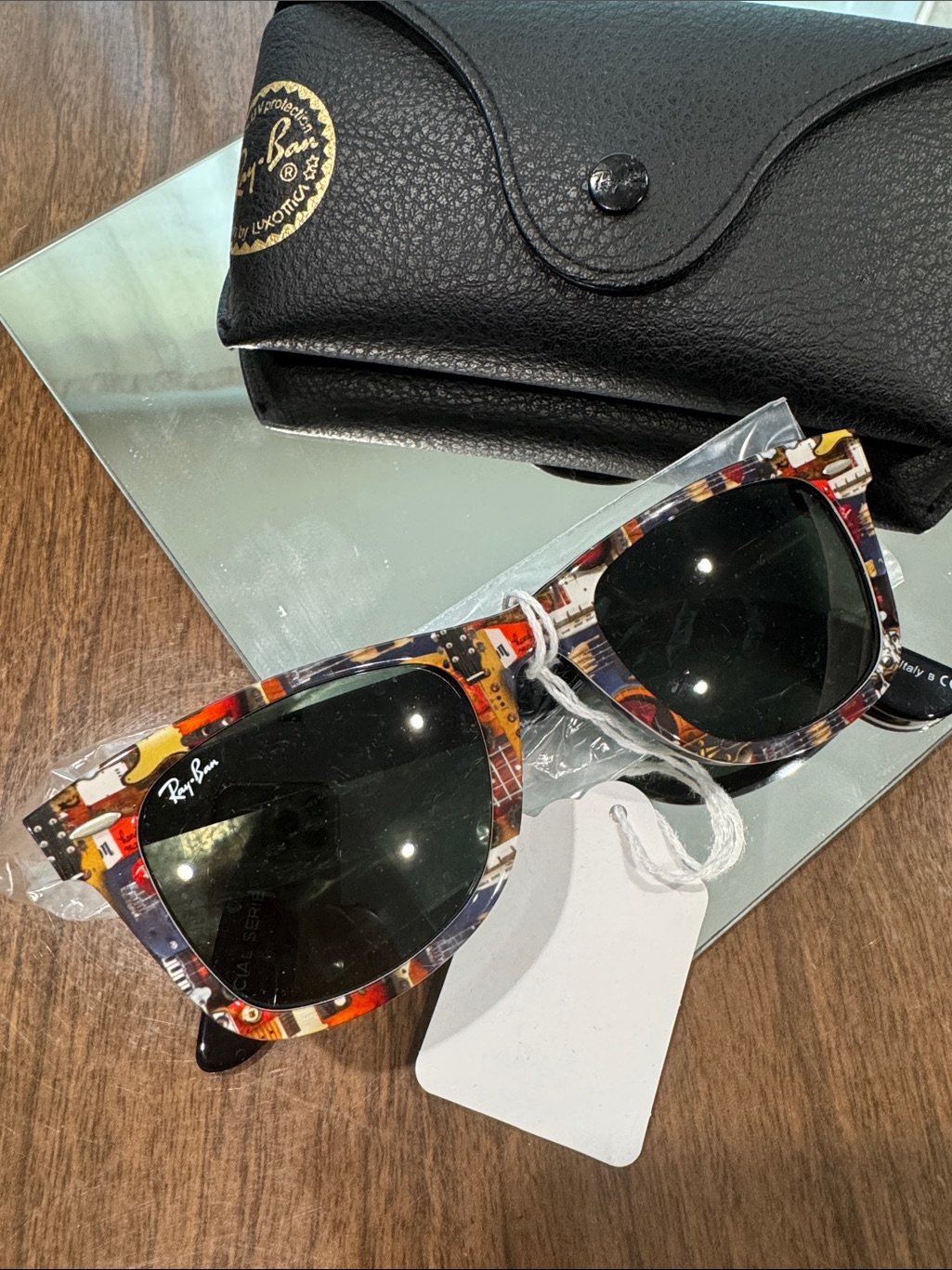 Rare Ray-Ban Multicolor Pattern Guitar Sunglasses With Black Lenses, Madeinitaly